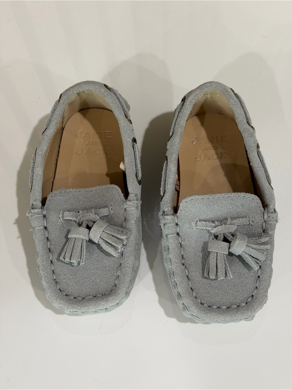 Janie and Jack Tassel Suede Baby Loafers Gray Moccasins. Brand New, Size 5